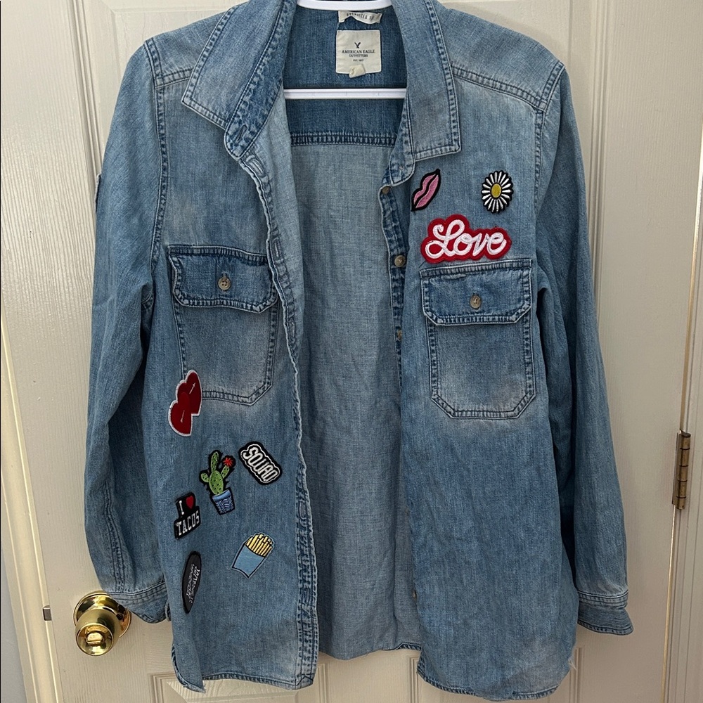Denim shirt with Colorful Patches